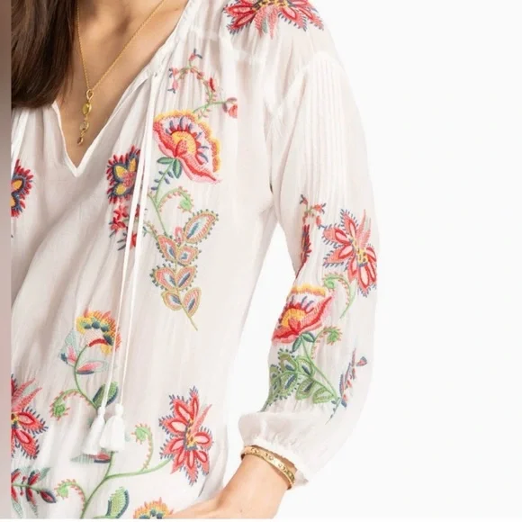 NWT! Retail $295 Johnny Was Ivory Blouse with Colorful Embroidery - Picture 2 of 10